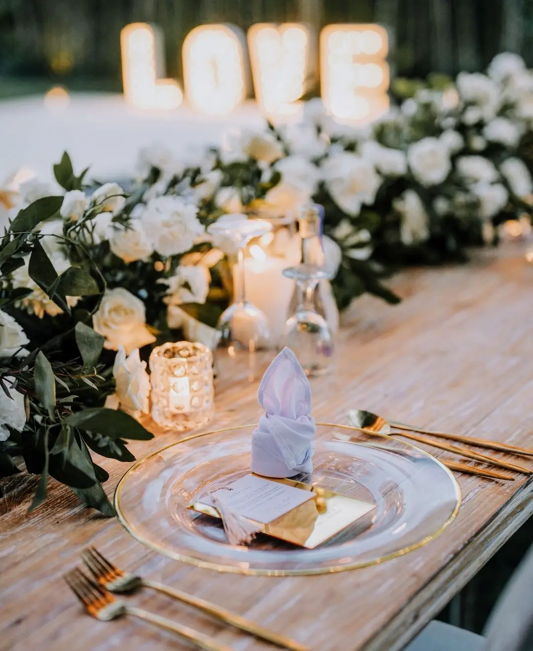 A place setting at a wedding dinner