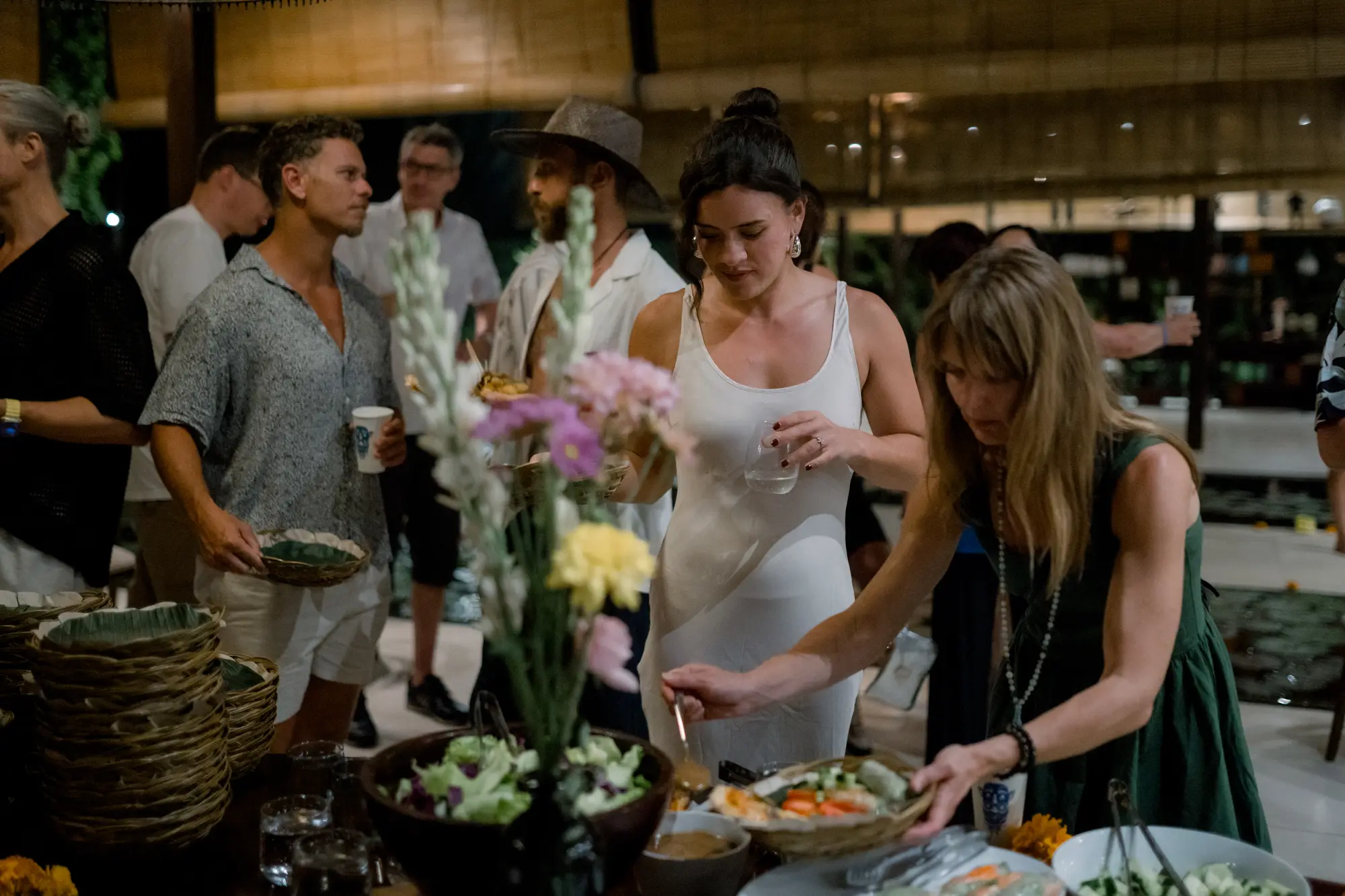 Guests at a party buffet