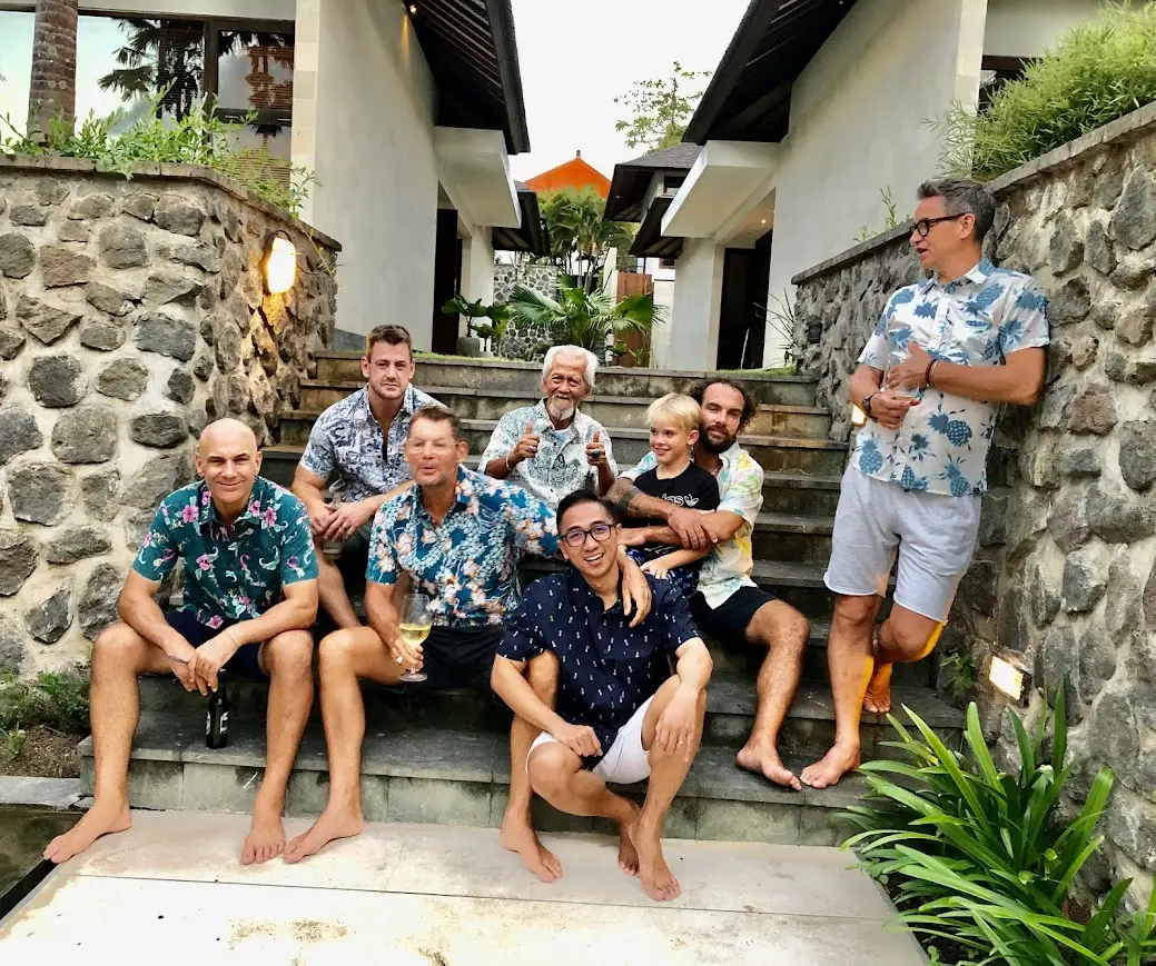 A group of friends on the garden steps