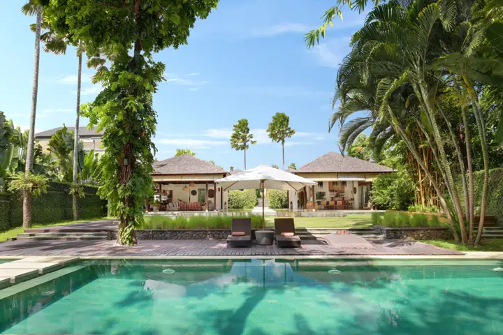 The 20-metre swimming pool in the garden
