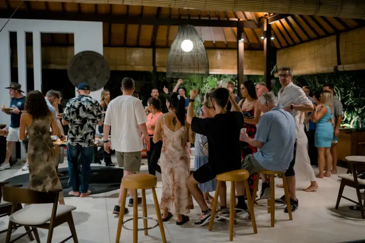 Guests at an evening celebration
