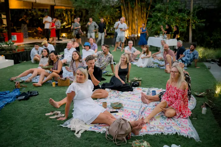 A picnic party on the lawn