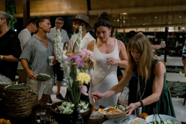 Guests at a party buffet